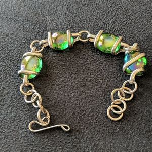 Sterling silver green glass adjustable bracelet